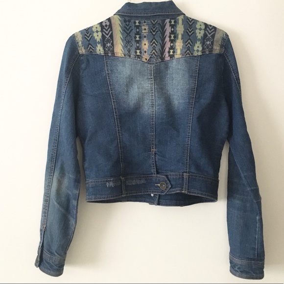 Denim Jacket with Aztec Shoulder Design - Picture 2 of 3